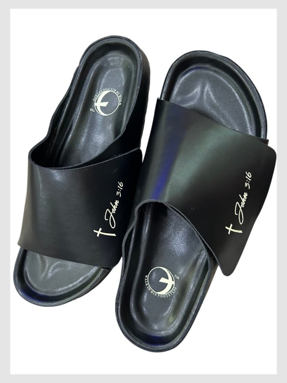 Walk In His Footsteps Revival Slides Black Cross Sole Sandals Size 12 - Picture 5 of 14